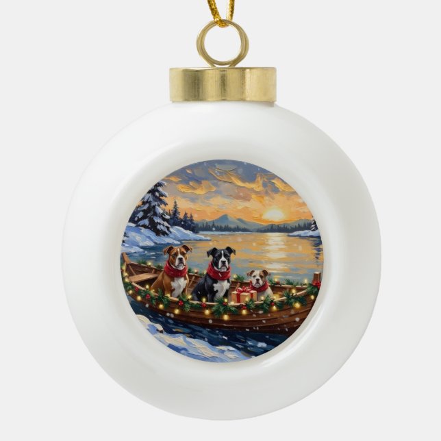 American Staffordshire Terrier Christmas Boat Ceramic Ball Christmas Ornament (Front)