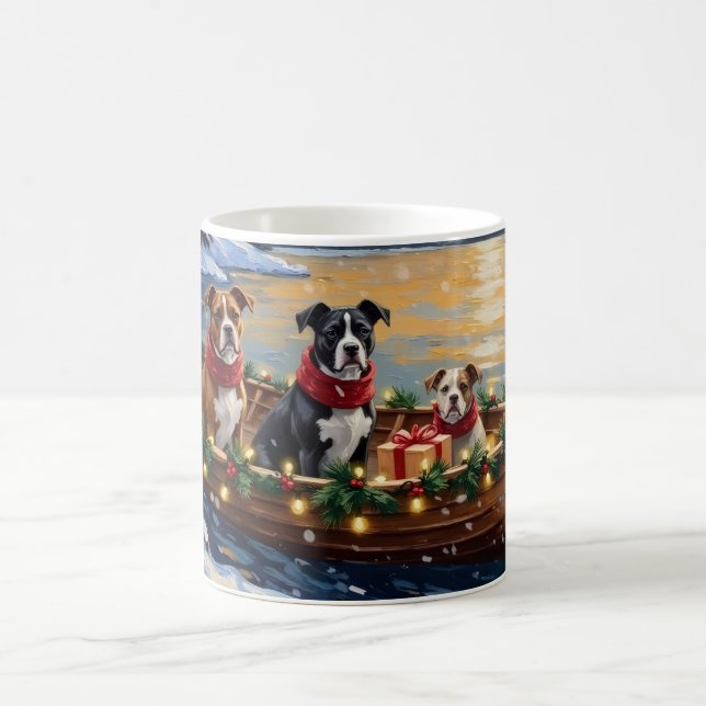 American Staffordshire Terrier Christmas Boat Coffee Mug (Center)