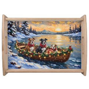 American Staffordshire Terrier Christmas Boat Serving Tray