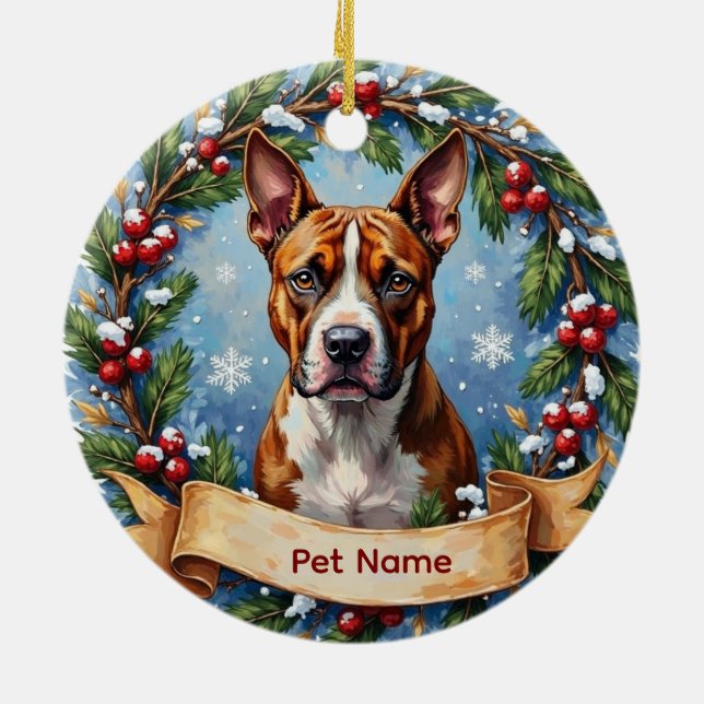 American Staffordshire Terrier Christmas Ceramic Ornament (Back)