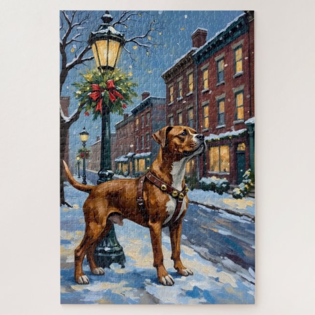 American Staffordshire Terrier Christmas City Jigsaw Puzzle (Vertical)