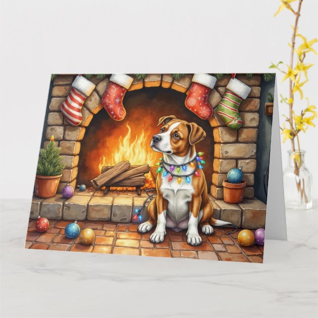 American Staffordshire Terrier Christmas Lights Card (Yellow Flower)