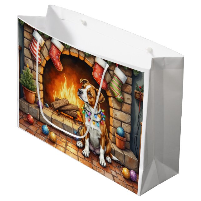 American Staffordshire Terrier Christmas Lights Large Gift Bag (Front Angled)