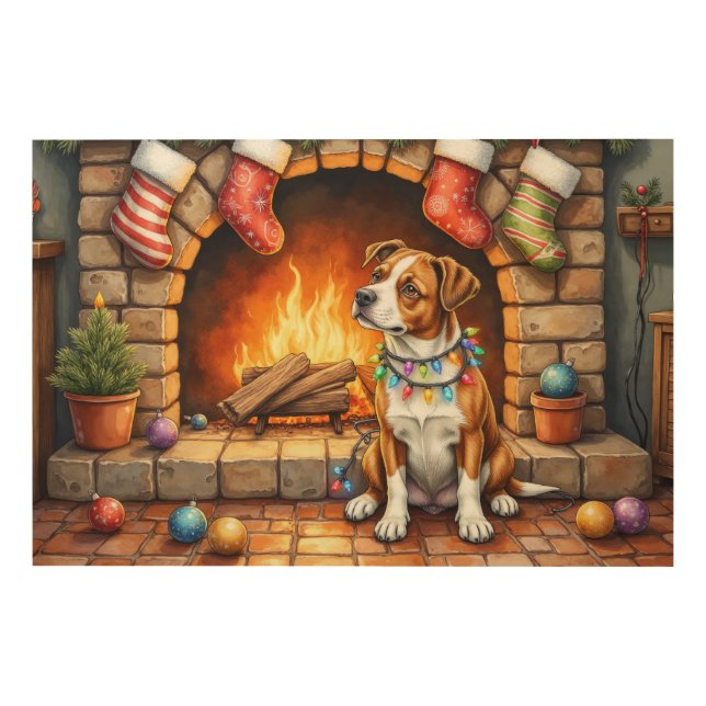 American Staffordshire Terrier Christmas Lights Wood Wall Art (Front)