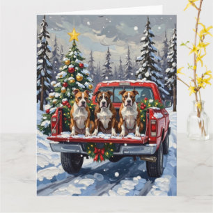 American Staffordshire Terrier Christmas Red Truck Card