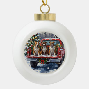 American Staffordshire Terrier Christmas Red Truck Ceramic Ball Christmas Ornament