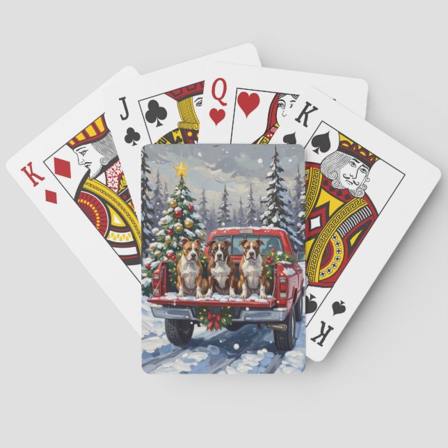 American Staffordshire Terrier Christmas Red Truck Poker Cards (Back)