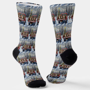 American Staffordshire Terrier Christmas Red Truck Socks