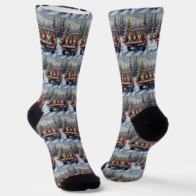 American Staffordshire Terrier Christmas Red Truck Socks (Angled)