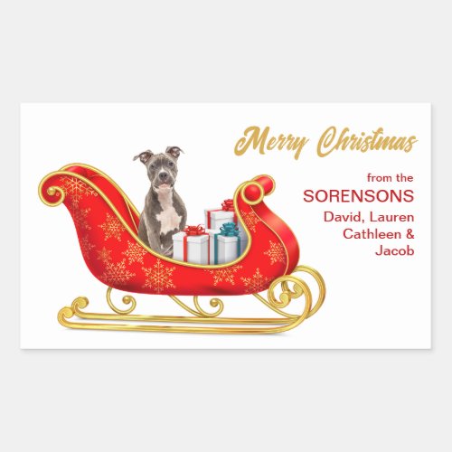 American Staffordshire Terrier Christmas Sleigh Rectangular Sticker