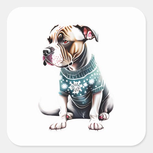 American Staffordshire Terrier Christmas Sweater Square Sticker