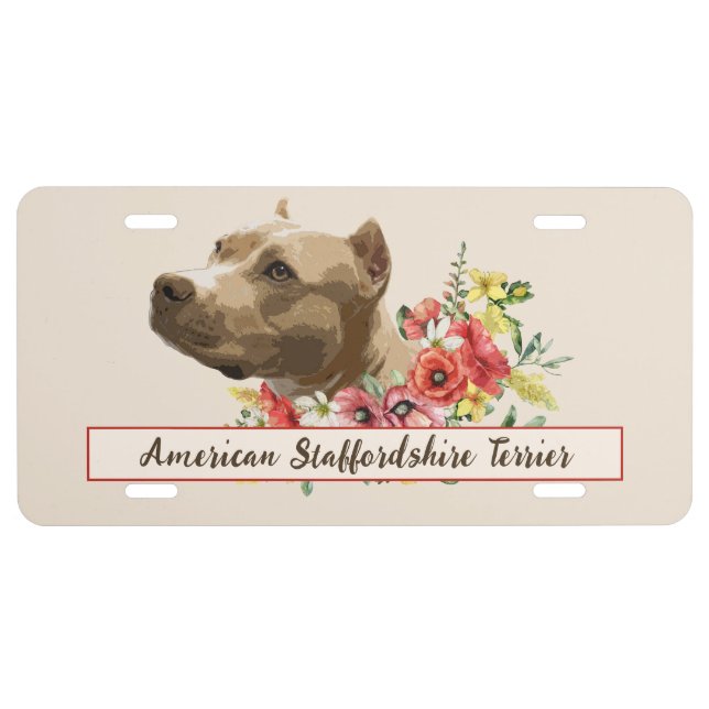 American Staffordshire Terrier Floral License Plate (Front)