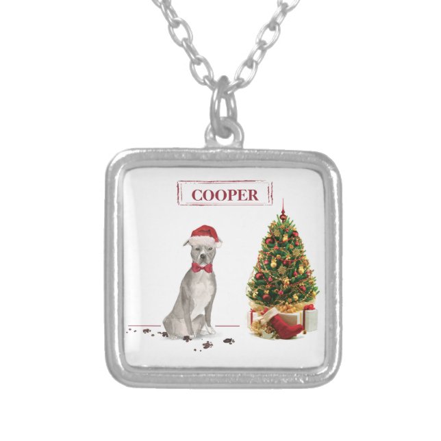 American Staffordshire Terrier Funny Christmas Dog Silver Plated Necklace (Front)