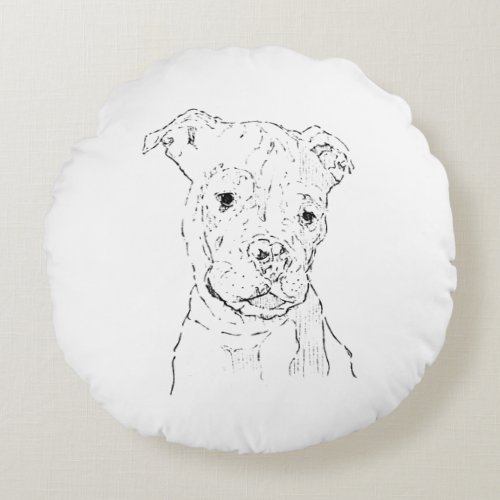 American Staffordshire Terrier Illustration Round Pillow