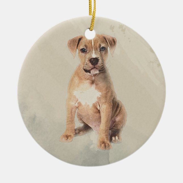 American staffordshire terrier puppy Sketch Paint Ceramic Ornament (Front)