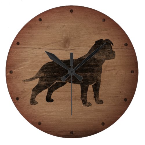 American Staffordshire Terrier Silhouette Rustic Large Clock