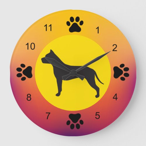 American Staffordshire Terrier Silhouette Sunset Large Clock