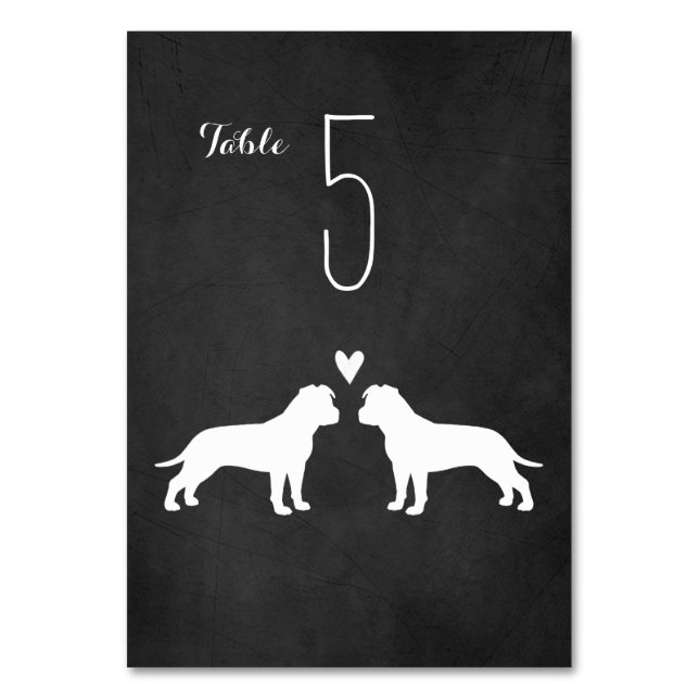 American Staffordshire Terrier Silhouettes Wedding Table Number (Front)