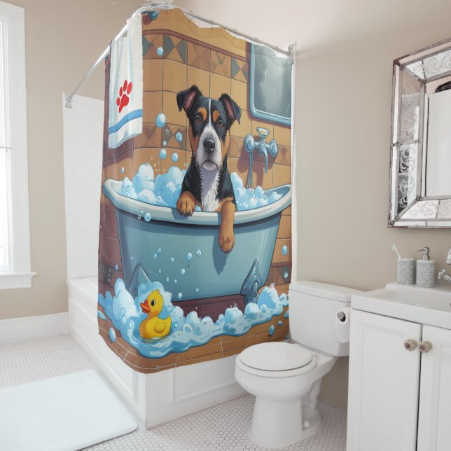American Staffordshire Terrier Sleepy Cute Funny Shower Curtain (In Situ)
