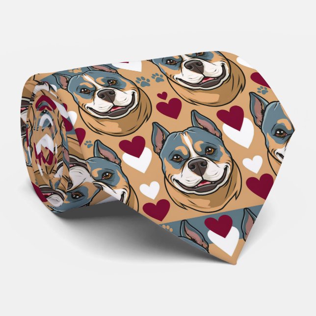 American Staffordshire Terrier Valentine Hearts Neck Tie (Rolled)