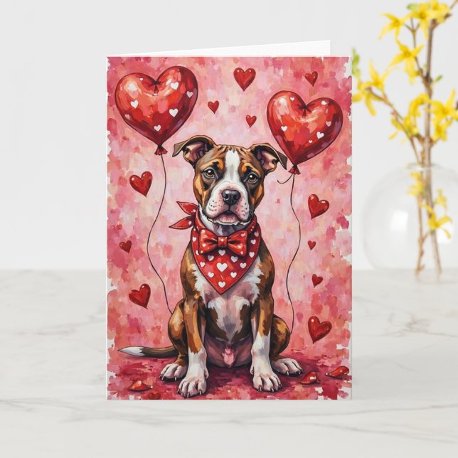 American Staffordshire Terrier Valentine’s Day Dog Card (Yellow Flower)