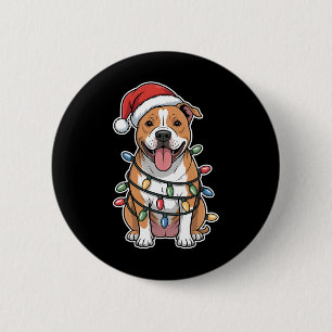 American Staffordshire Terrier Wrapped In Christma Button