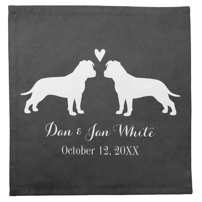 American Staffordshire Terriers Wedding with Text Napkin (Front)