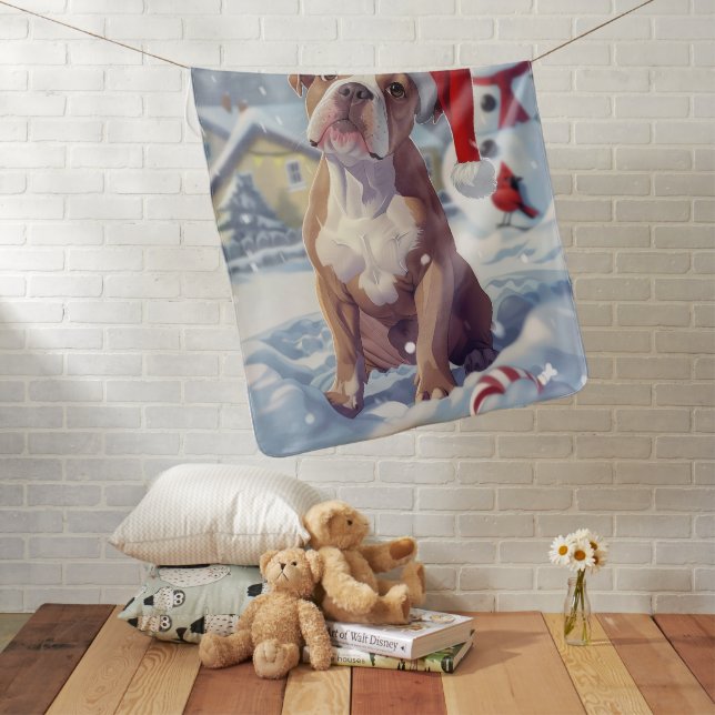 American Staffordshire Winter Wonderland Christmas Baby Blanket (In Situ)