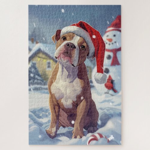 American Staffordshire Winter Wonderland Christmas Jigsaw Puzzle