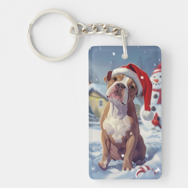 American Staffordshire Winter Wonderland Christmas Keychain (Front)