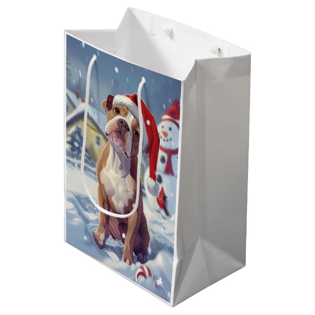 American Staffordshire Winter Wonderland Christmas Medium Gift Bag (Front Angled)