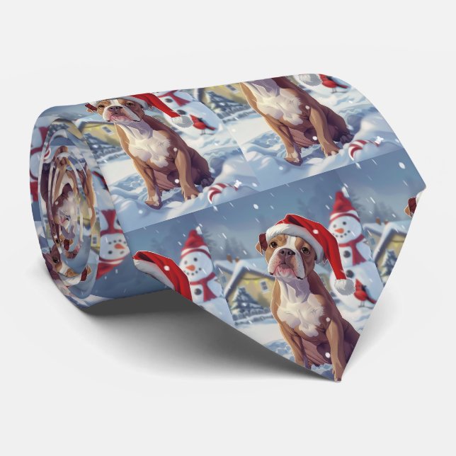 American Staffordshire Winter Wonderland Christmas Neck Tie (Rolled)