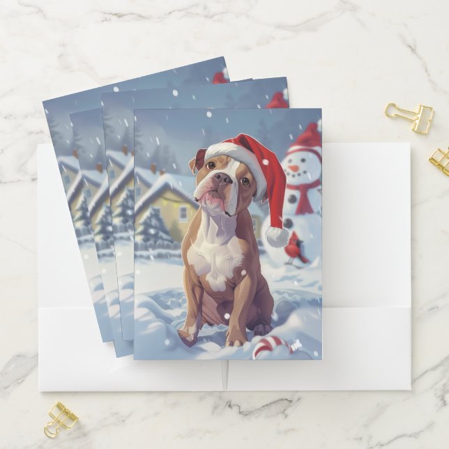 American Staffordshire Winter Wonderland Christmas Pocket Folder (In Situ)