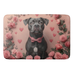 American Staffordshire with Roses -Valentine's Day Bath Mat