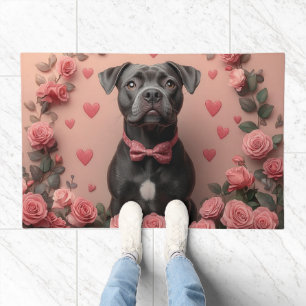 American Staffordshire with Roses -Valentine's Day Doormat