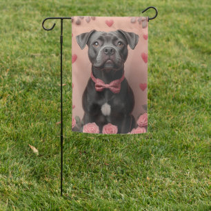 American Staffordshire with Roses -Valentine's Day Garden Flag