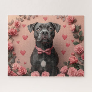 American Staffordshire with Roses -Valentine's Day Jigsaw Puzzle