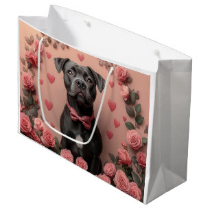 American Staffordshire with Roses -Valentine's Day Large Gift Bag
