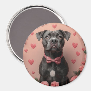 American Staffordshire with Roses -Valentine's Day Magnet