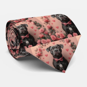 American Staffordshire with Roses -Valentine's Day Neck Tie