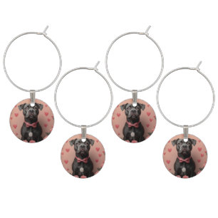 American Staffordshire with Roses -Valentine's Day Wine Charm