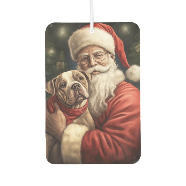 American Staffordshire with Santa Claus Christmas Air Freshener (Front)