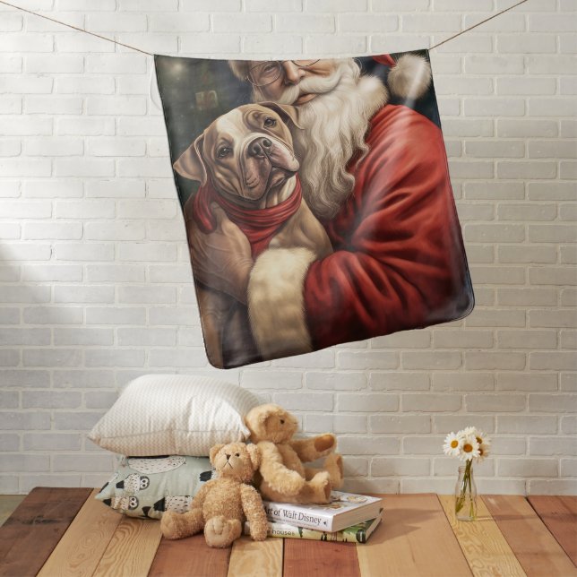 American Staffordshire with Santa Claus Christmas Baby Blanket (In Situ)