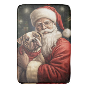 American Staffordshire with Santa Claus Christmas Bath Mat