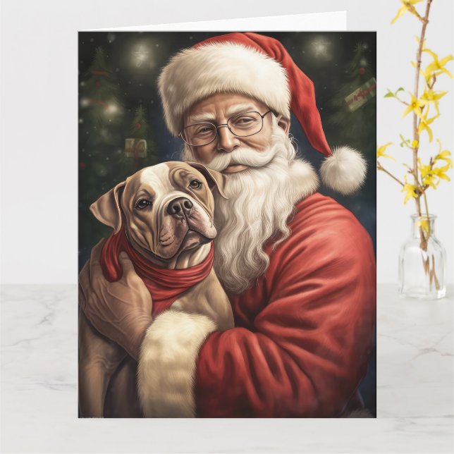 American Staffordshire with Santa Claus Christmas Card (Yellow Flower)