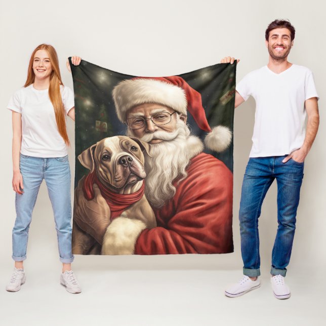 American Staffordshire with Santa Claus Christmas Fleece Blanket (In Situ)
