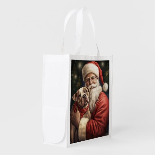 American Staffordshire with Santa Claus Christmas Grocery Bag