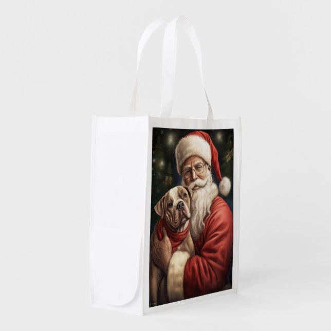 American Staffordshire with Santa Claus Christmas Grocery Bag (Front Side)
