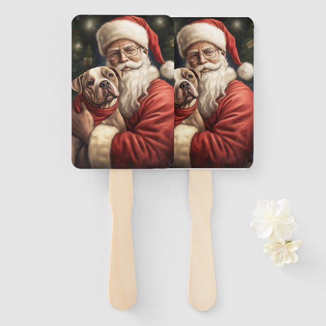 American Staffordshire with Santa Claus Christmas Hand Fan (Front and Back)