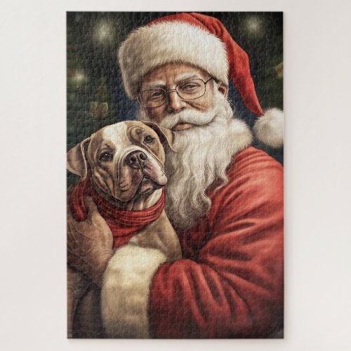 American Staffordshire with Santa Claus Christmas Jigsaw Puzzle